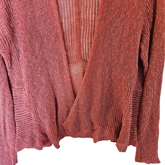 Eileen Fisher Coral Pink Linen Waterfall‎ Cascade Drape Open Front Cardigan Plus - Picture 8 of 15